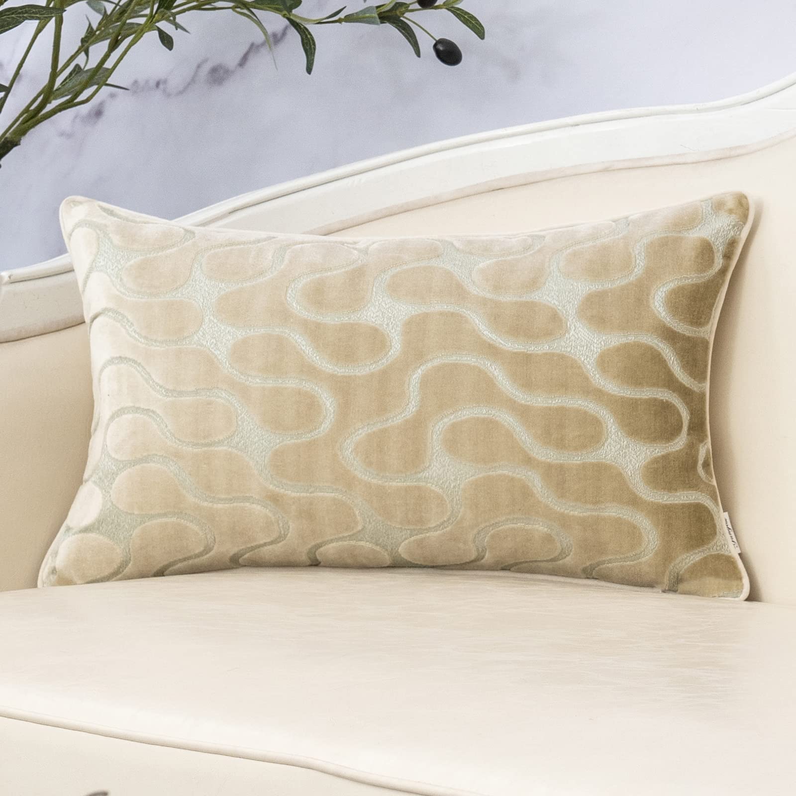 Yangest Beige Throw Pillow Cover Wavy Cushion Cover Modern Zippered Rectangular Pillowcase For Sofa Couch Bedroom Living Room Ho
