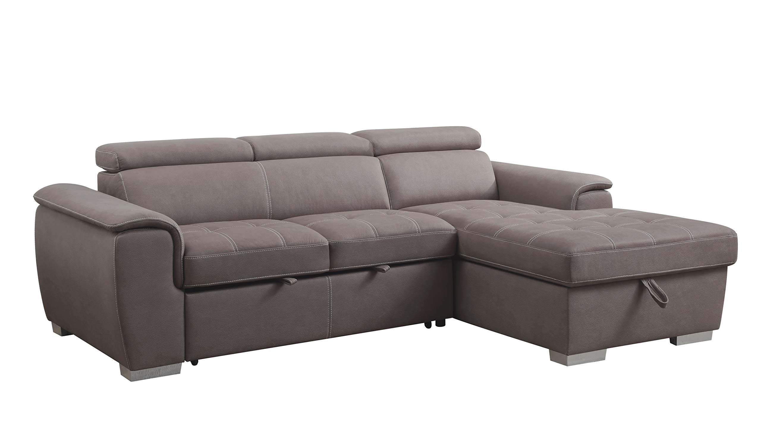 Acme Haruko Sleeper Sectional Sofa with Storage in Light Brown Fabric