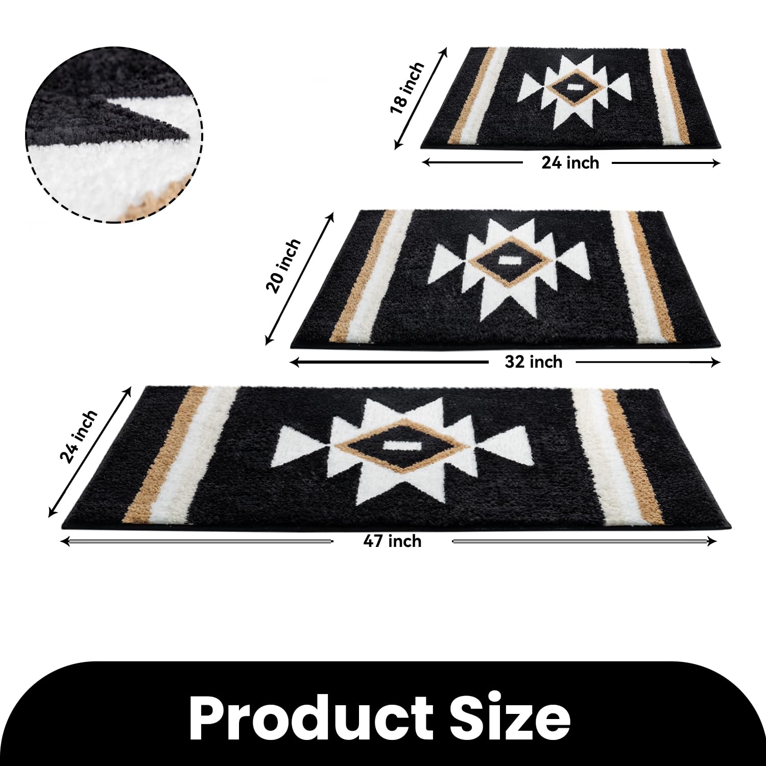 Tanvill Boho Bathroom Rugs Runner Black Aztec Bath Mat Non Slip Long Bath Rug Soft Absorbent Microfibe Large Floor Mat For Bathr
