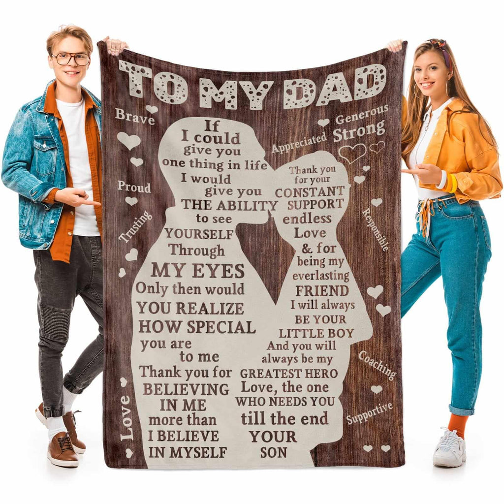 Fathers Day Blankets Gifts For Dad, Blanket To My Dad Gifts From Son, Dad Blanket Presents For Fathers Day, I Love You Dad Lette