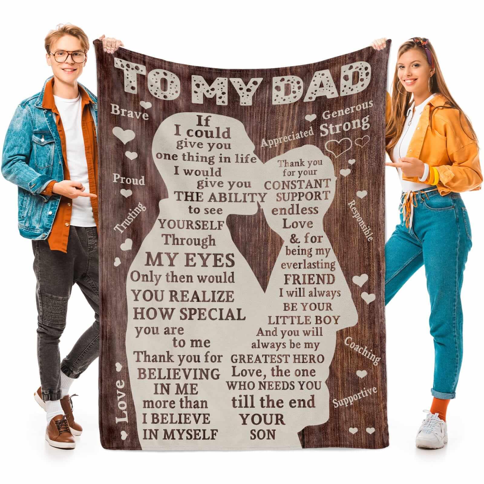 Fathers Day Blankets Gifts For Dad, Blanket To My Dad Gifts From Son, Dad Blanket Presents For Fathers Day, I Love You Dad Lette