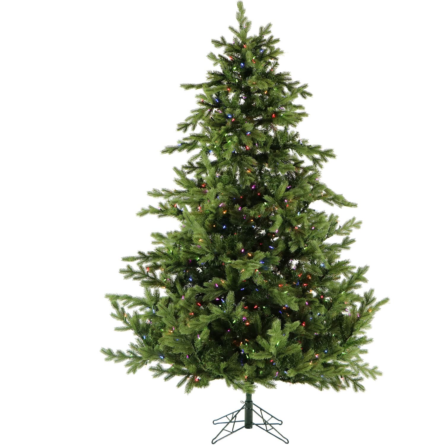 Christmas Time 7.5-Foot Pre-Lit Virginia Fir Green Christmas Tree, Dual Multi-Color & Warm White Led Lights