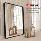 Istripmf Bathroom Mirror Black,50X30 Inch Large Matte Black Bathroom Vanity Mirror,Rectangle Black Metal Framed Mirror For Wall,