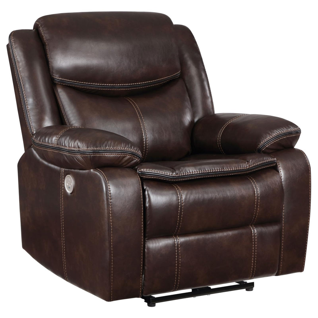 Coaster Sycamore Upholstered Power Recliner Chair Dark Brown