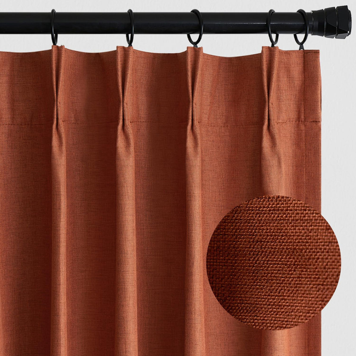 Miulee Rust Pinch Pleat 100% Blackout Linen Curtains 90 Inch Long Fall Terracotta Thermal Insulated Room Darkening Window Drapes