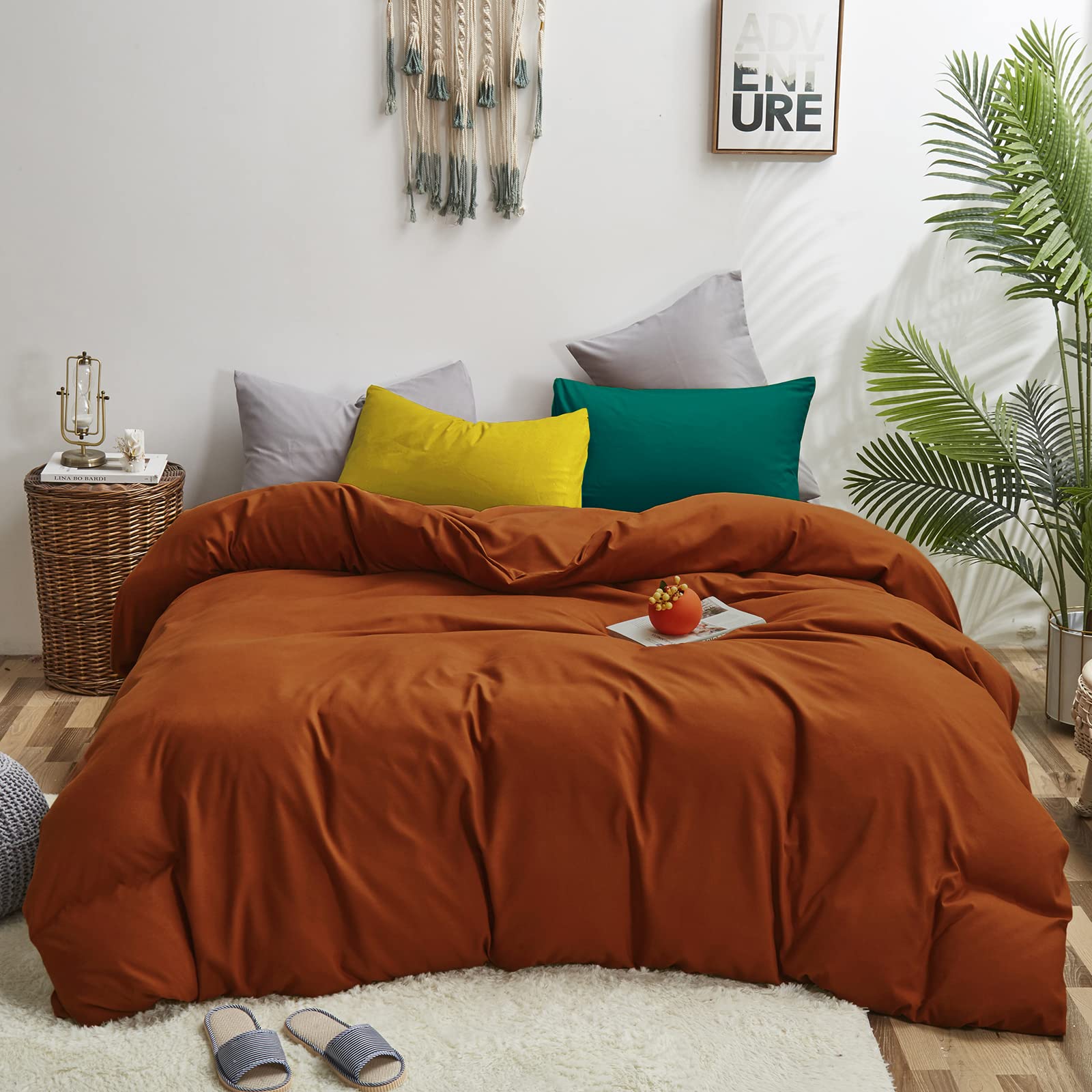 Luxlovery Rust Comforter Set King Burnt Orange Bedding Comforter Set Caramel Bedding Set Solid Color Rust Orange Bedding Set Que