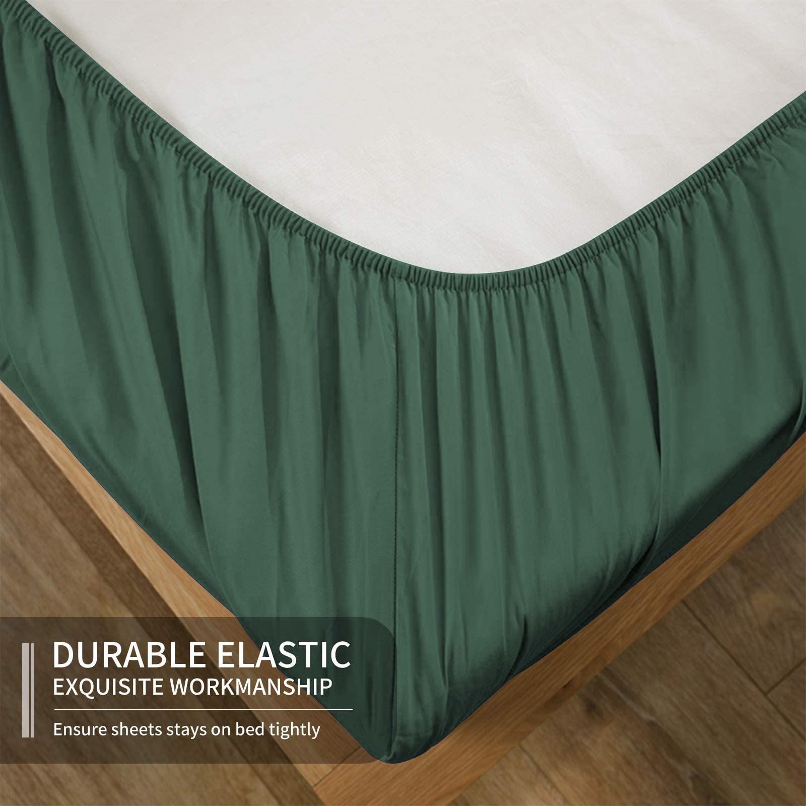 Easehome Dark Green Twin Size Bed Sheet Set For Boys Teens - Deep Pocket Sheets King Size Set To 18 Inches Mattress 3 Piece - Pr