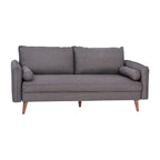 Flash Furniture Evie Mid-Century Modern Sofa - Stone Gray Faux Linen Fabric Upholstery - Real Wood Frame And Legs