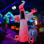 HOPOCO 12 FT Halloween Inflatables Outdoor Halloween Blow Up Yard Decorations Horror White Ghost with 3 Skull Heads Bleeding Eye