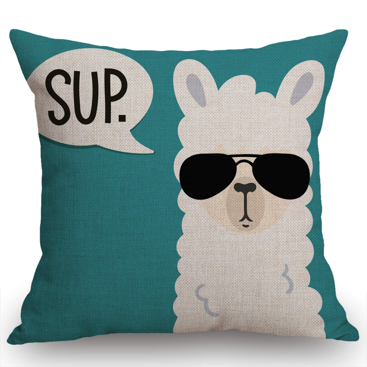Swono Funny Llama Decorative Throw Pillow Cover Case,Sup Llama Cotton Linen Outdoor Pillow Cases Square Standard Cushion Covers