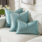Futei Aqua Boho Throw Pillow Covers With Tassels 26X26 Inch Set Of 2,Soft Velvet Decorative Euro Pillow Shams,Home Decor For Cou