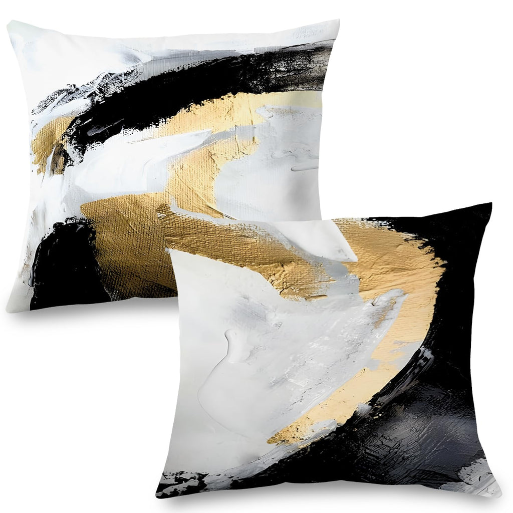 Supwhd Abstract Black White And Gold Pillow Covers 22X22 Set Of 2 - Modern Pillow Covers, Modern Home Decor, Black And Gold Deco