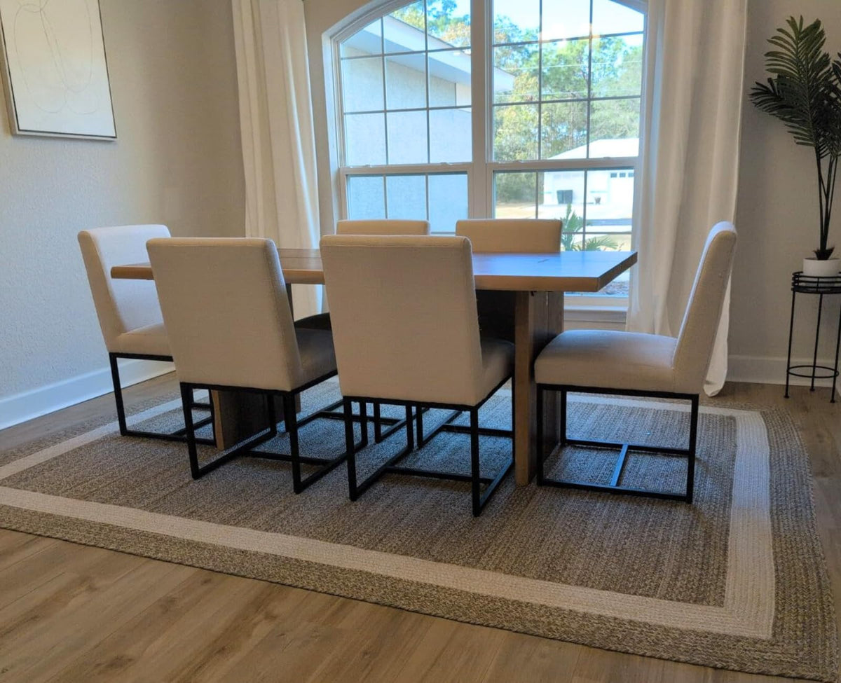 Cimota Modern Linen Dining Chair Set Of 6, Mid Century Dining Room Chairs Fabric Upholstered Armless Side Chair With Black Sled
