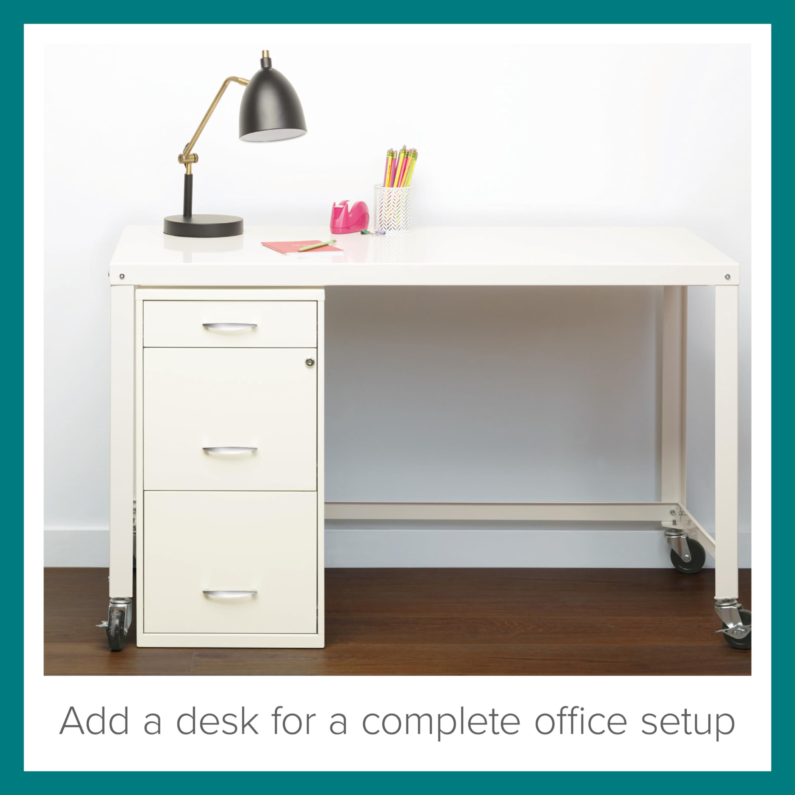 Hirsh Space Solutions 18' Deep 3-Drawer Contemporary Metal File Cabinet, Letter Size, Smooth Glides, For Small Office/Home Office, In Pearl White