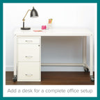 Hirsh Space Solutions 18' Deep 3-Drawer Contemporary Metal File Cabinet, Letter Size, Smooth Glides, For Small Office/Home Office, In Pearl White