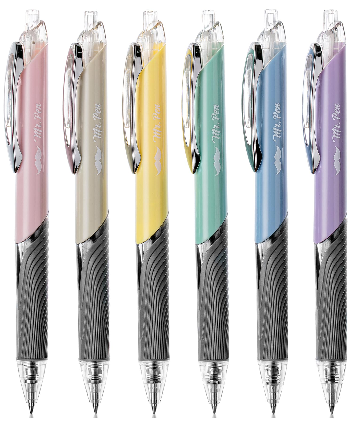 Mr. Pen- Retractable Gel Pens, 6 Pack, Black Ink Gel Pens, Pastel Barrels, Gel Pens Fine Point 0.5Mm, Retractable Pens, Cute Pen