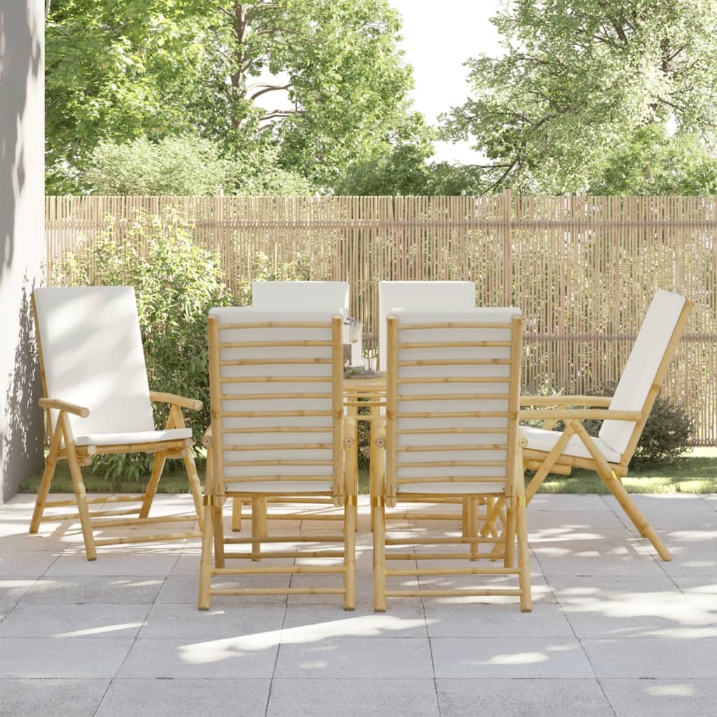 vidaXL 6 Piece Folding Bamboo Bistro Chairs Set with Cream White Cushions for Patio/Garden - Removable and Washable Covers