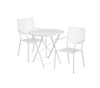 Flash Furniture Commercial Grade 30" Round White Indoor-Outdoor Steel Folding Patio Table Set With 2 Square Back Chairs