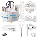 Gawsey White Desk Organizers And Accessories 10Pcs Set With 360-Degree Rotating Pen Holder, Tape Dispenser, Stapler, Staple Remo