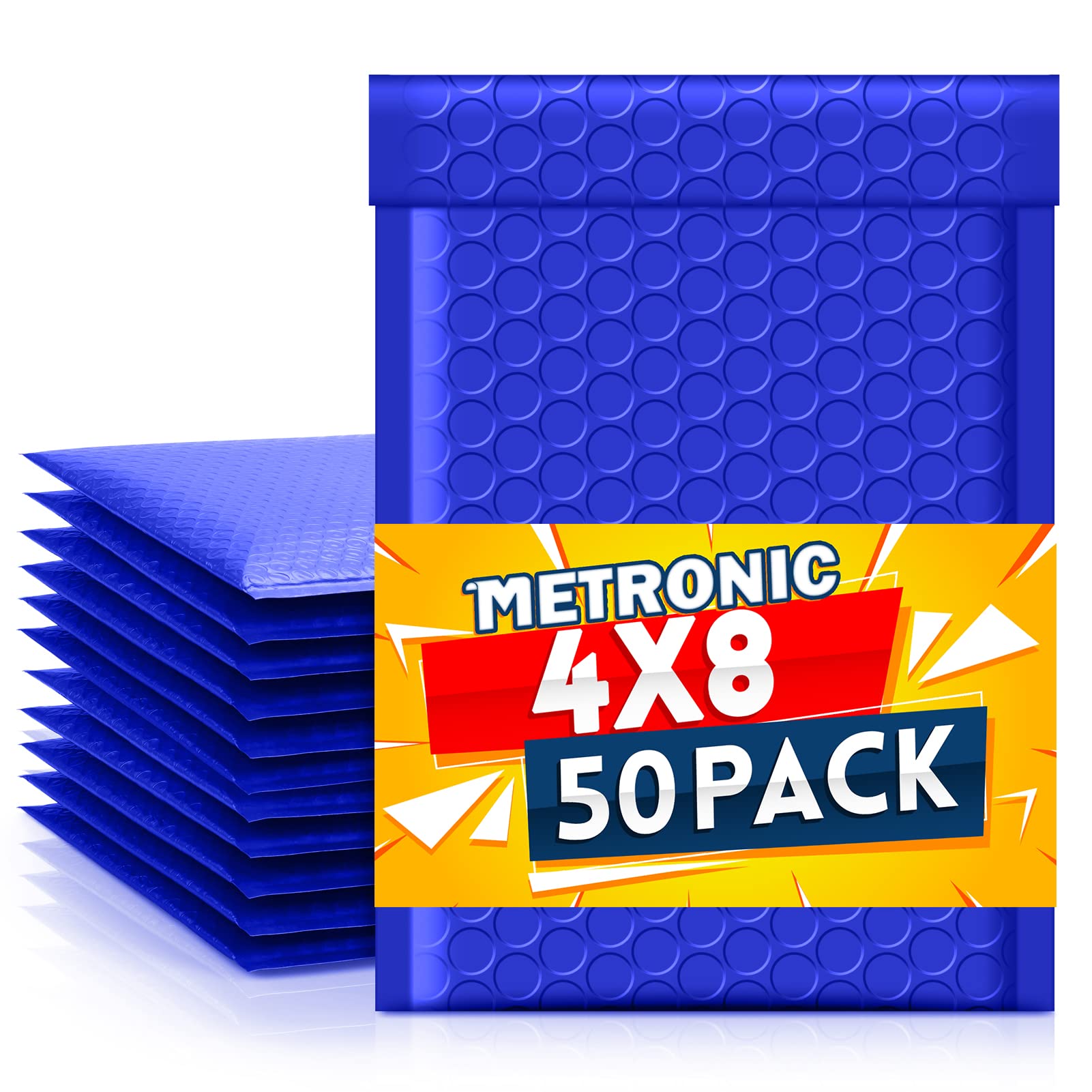 Metronic 4X8 Bubble Mailer 50 Pack Royal Blue, Cushioning Padded Envelopes, Self Seal Adhesive Shipping Bags, Waterproof Bubble