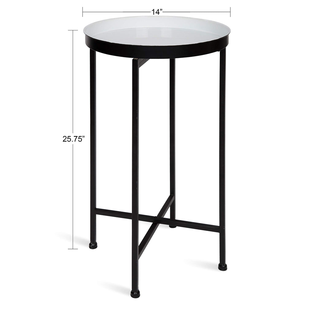 Kate And Laurel Celia Round Foldable Tray Accent Table, 14' X 14' X 25.75', White And Black, Modern Minimalist Design And Detachable Magnetic Tabletop