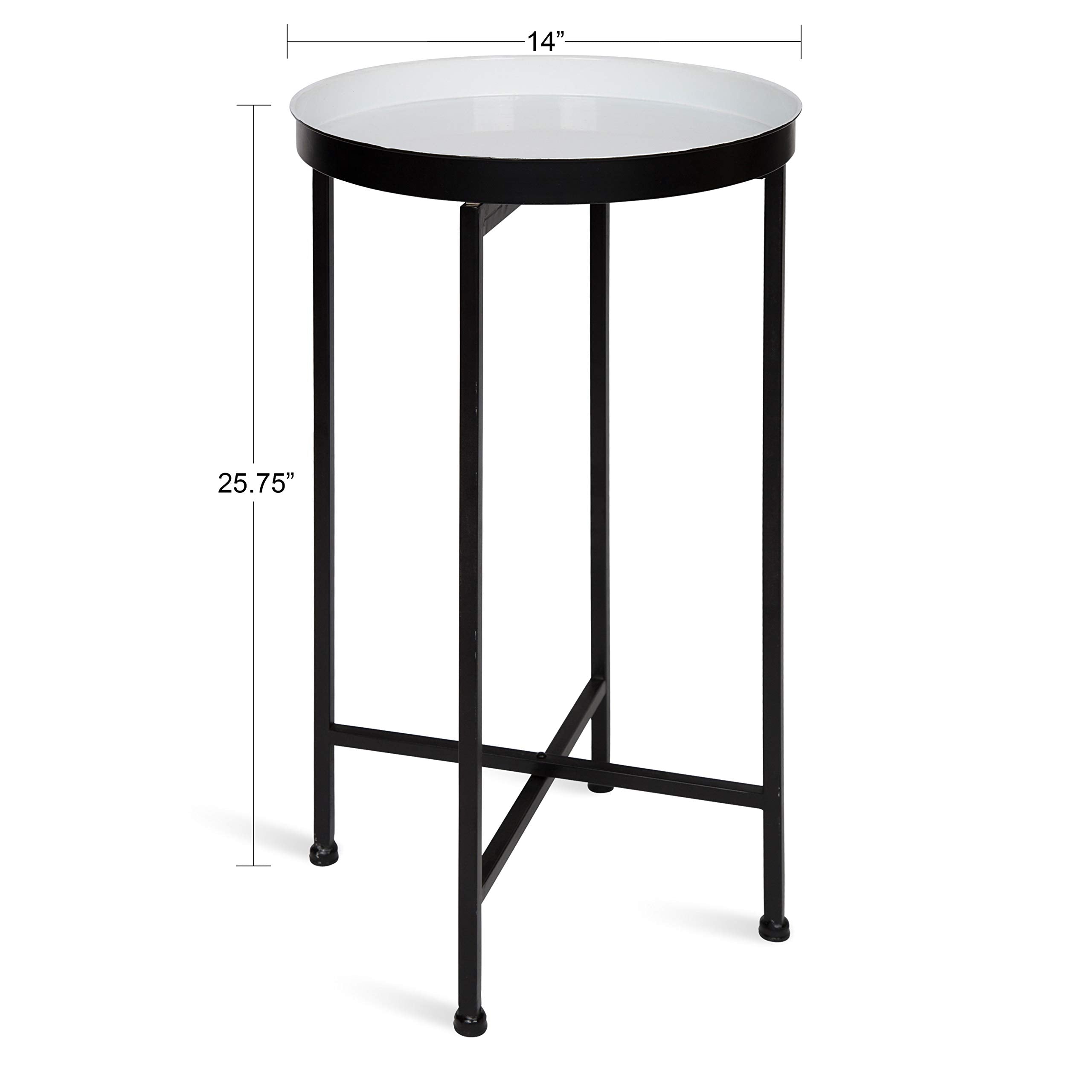 Kate And Laurel Celia Round Foldable Tray Accent Table, 14' X 14' X 25.75', White And Black, Modern Minimalist Design And Detachable Magnetic Tabletop