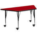 Flash Furniture Mobile 29''W X 57''L Trapezoid Red Thermal Laminate Activity Table - Height Adjustable Short Legs