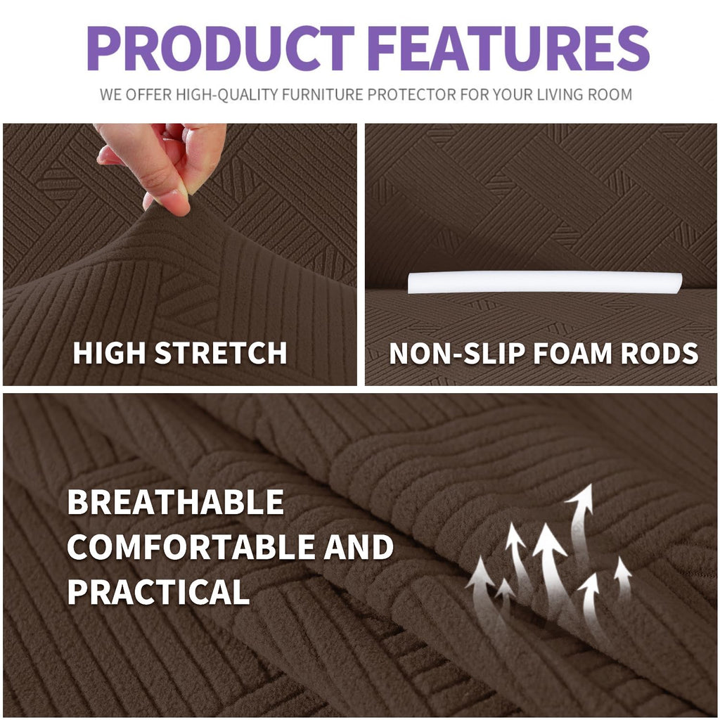Znsayotx Super Stretch Sofa Cover (71'-91'), New Striped Sofa Covers Fitted Slipcovers With Elastic Bottom, Dog Cat Pets Proof Spandex Washable Fabric Comfortable & Durable (Coffee, Sofa)