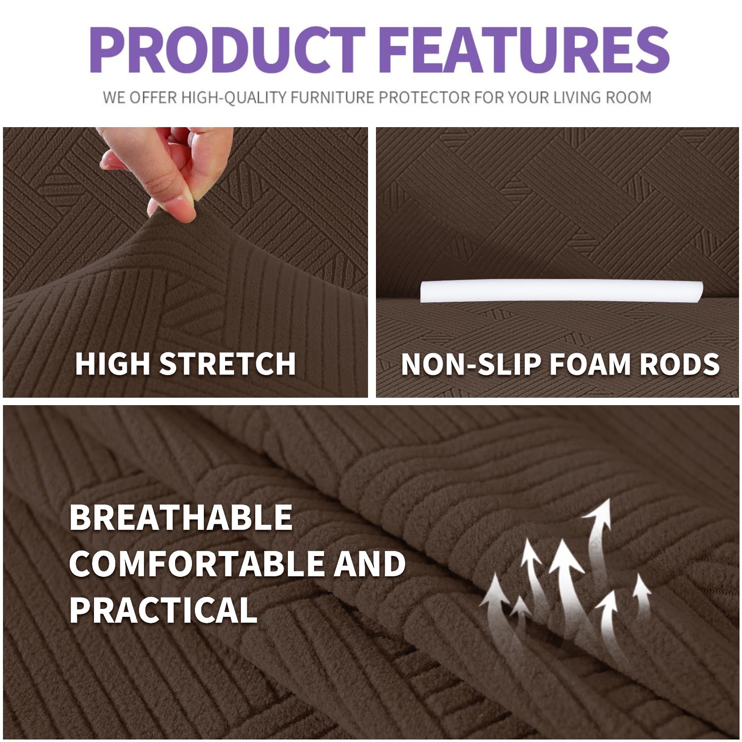 Znsayotx Super Stretch Sofa Cover (71'-91'), New Striped Sofa Covers Fitted Slipcovers With Elastic Bottom, Dog Cat Pets Proof Spandex Washable Fabric Comfortable & Durable (Coffee, Sofa)