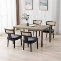 Rivova Mid-Century Modern Dining Chairs Set Of 4, Black, Upholstered Pu Leather With Rattan Back, 20.5'W X 22.75'D X 34'H