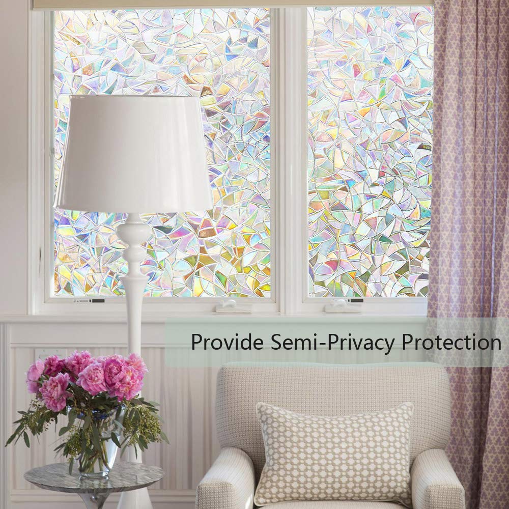 Finnez Window Film Decorative Privacy Film 3D No Glue Glass Sticker For Glass Door Home And Office Heat Control Anti Uv (29.5''
