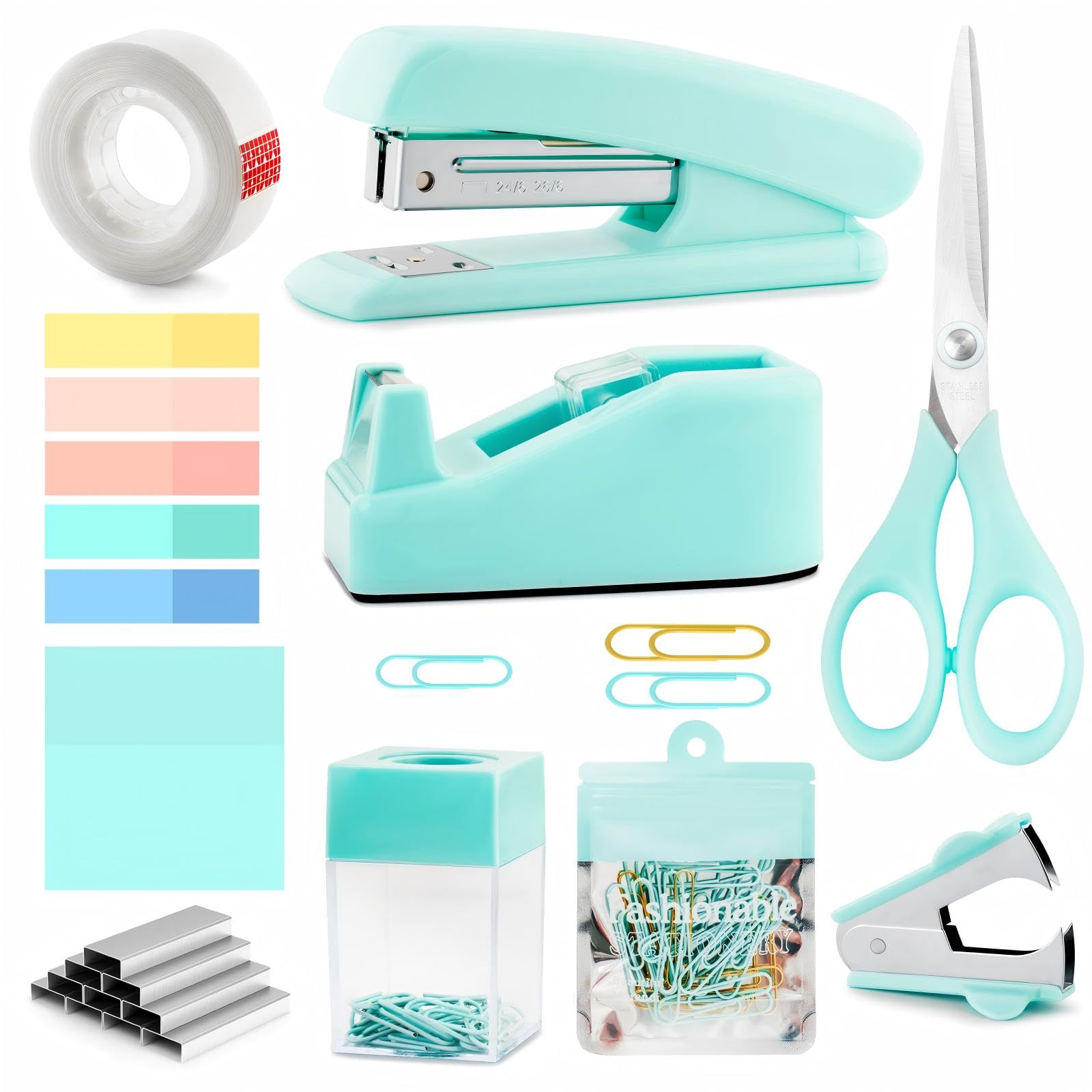 Teal Office Supplies, Teal Office Supplies and Accessories, Mint Green Stapler and Tape Dispenser Set for Women, Green Office De
