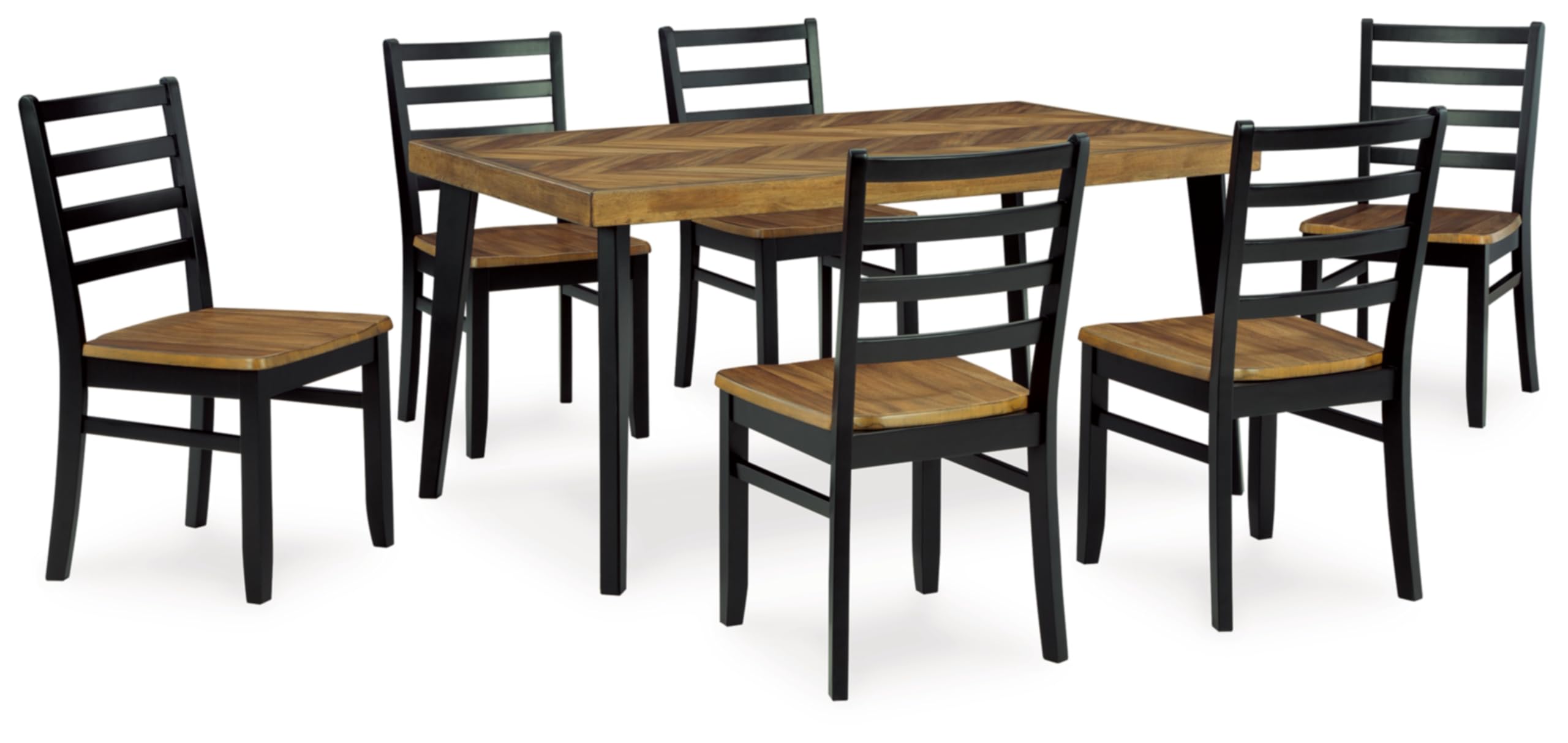 Signature Design by Ashley Blondon Rustic Chevron Dining Table and 6 Chairs, Set of 7, Black & Light Brown