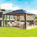 Yoleny 12'X16' Hardtop Gazebo, Outdoor Polycarbonate Double Roof Canopy, Aluminum Frame Permanent Pavilion With Curtains And Net