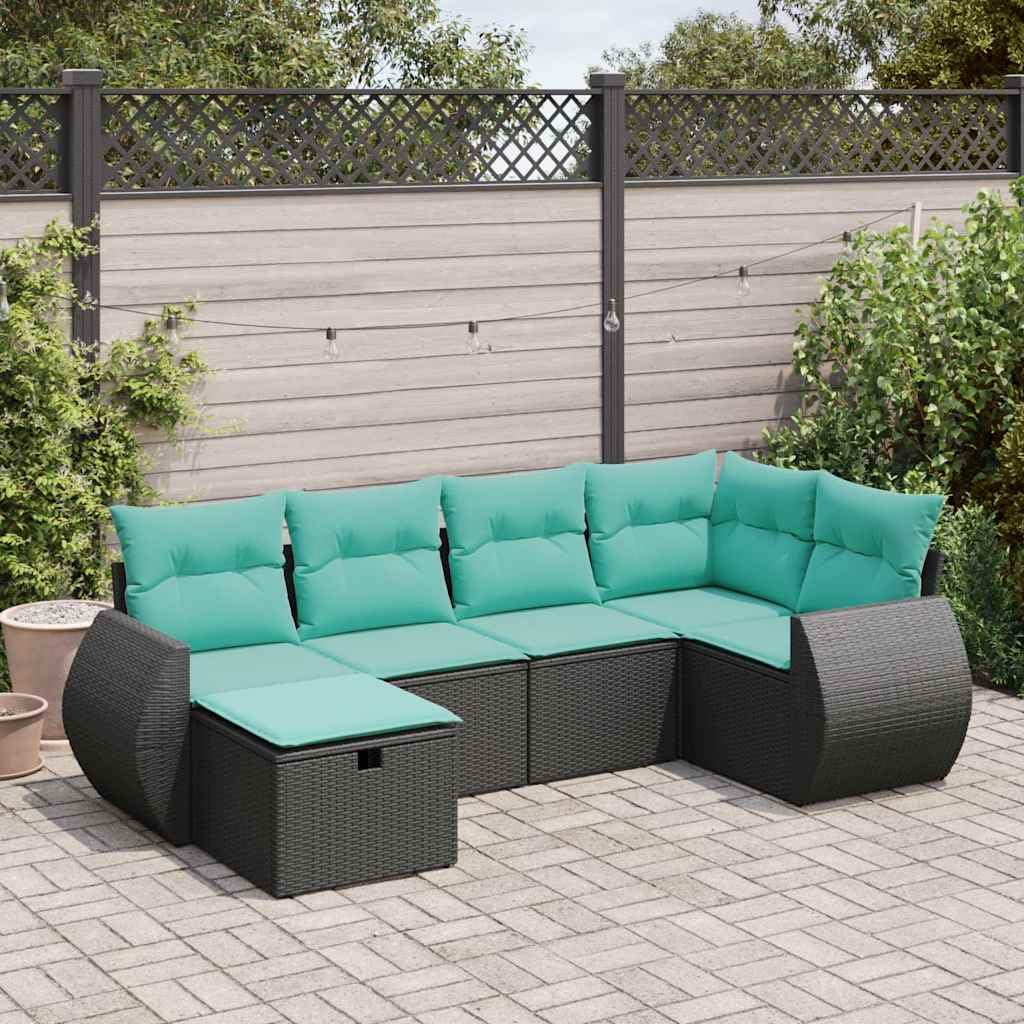 vidXL 6 Piece Patio Sofa Set - Black Poly Rattan Outdoor Furniture with Cushions and Storage - Steel Frame for Garden/Terrace