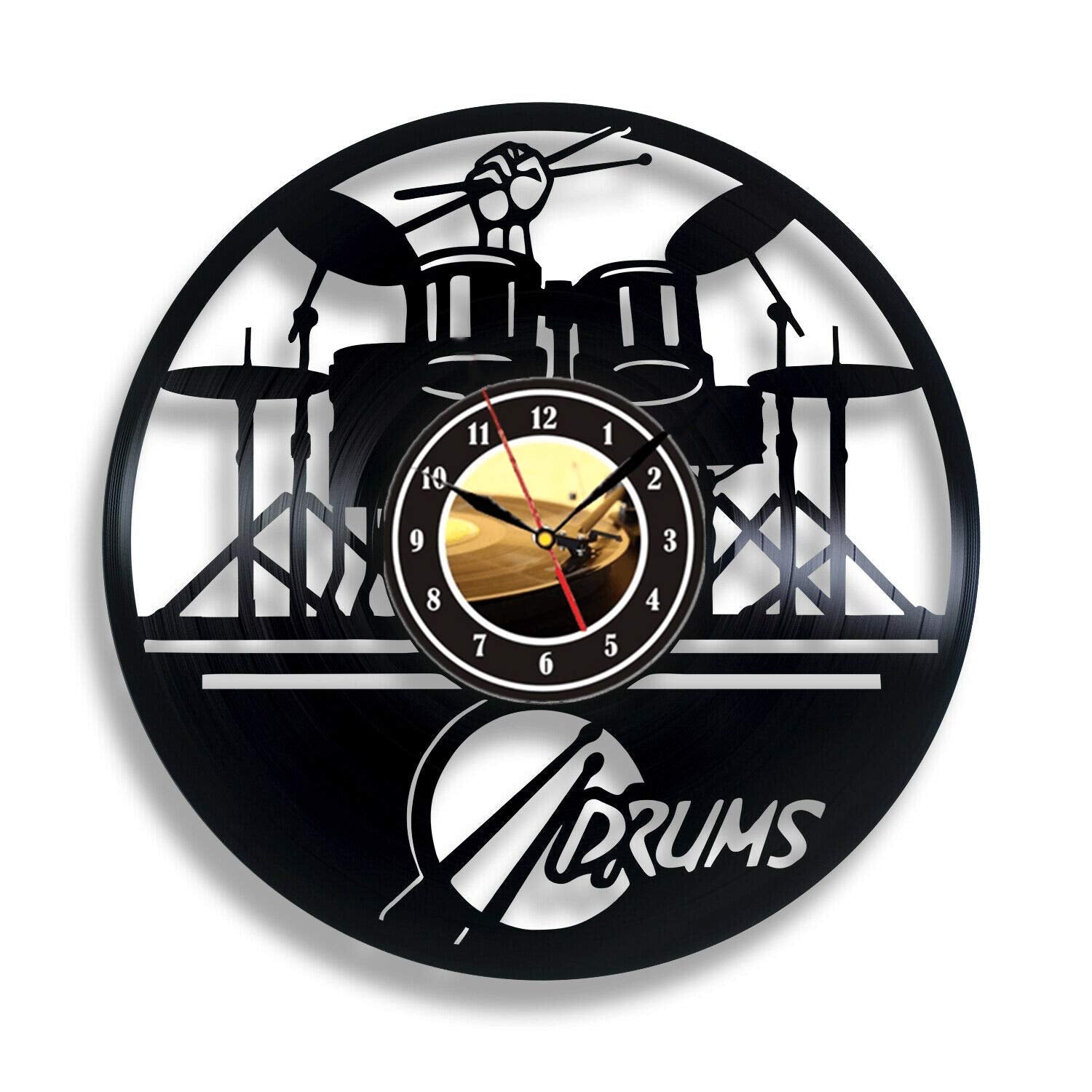 Guitar Drums Set Vinyl Record Wall Clock Music Instrument Notes Wall Clock Home Decor Vintage Wall Watch Music Lover Gift