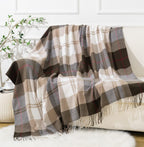 Battilo Home Brown Plaid Throw Blanket For Couch - Fall Plaid Blanket Buffalo Plaid Blankets - Lightweight Farmhouse Outdoor Thr