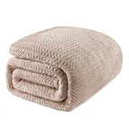 Exclusivo Mezcla Camel Fleece Twin Size Blanket For Bed, Super Soft Cozy Blankets With Decorative Wave Textured, Lightweight Plu