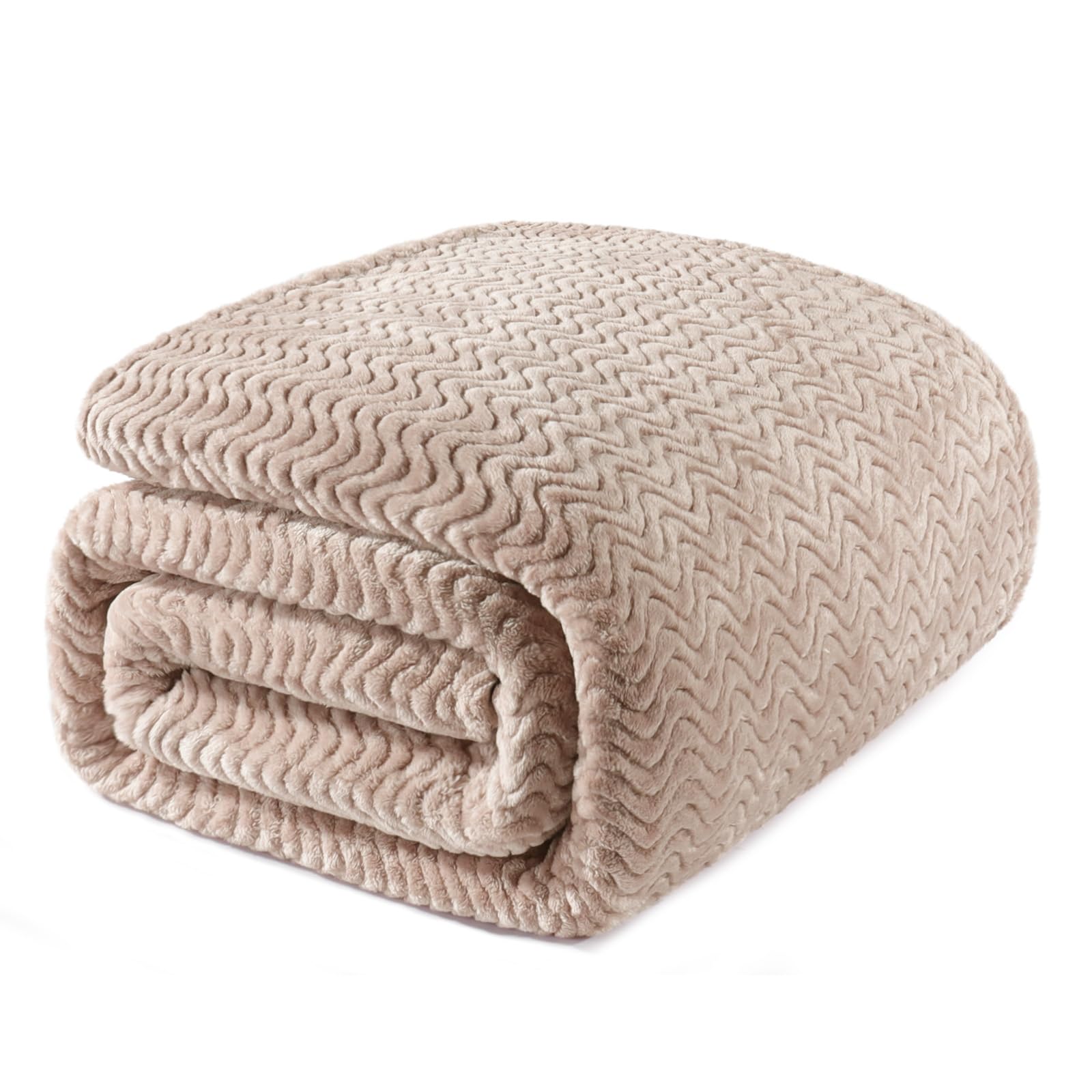Exclusivo Mezcla Camel Fleece Queen Size Blanket For Bed, Super Soft Cozy Blankets With Decorative Wave Textured, Lightweight Pl