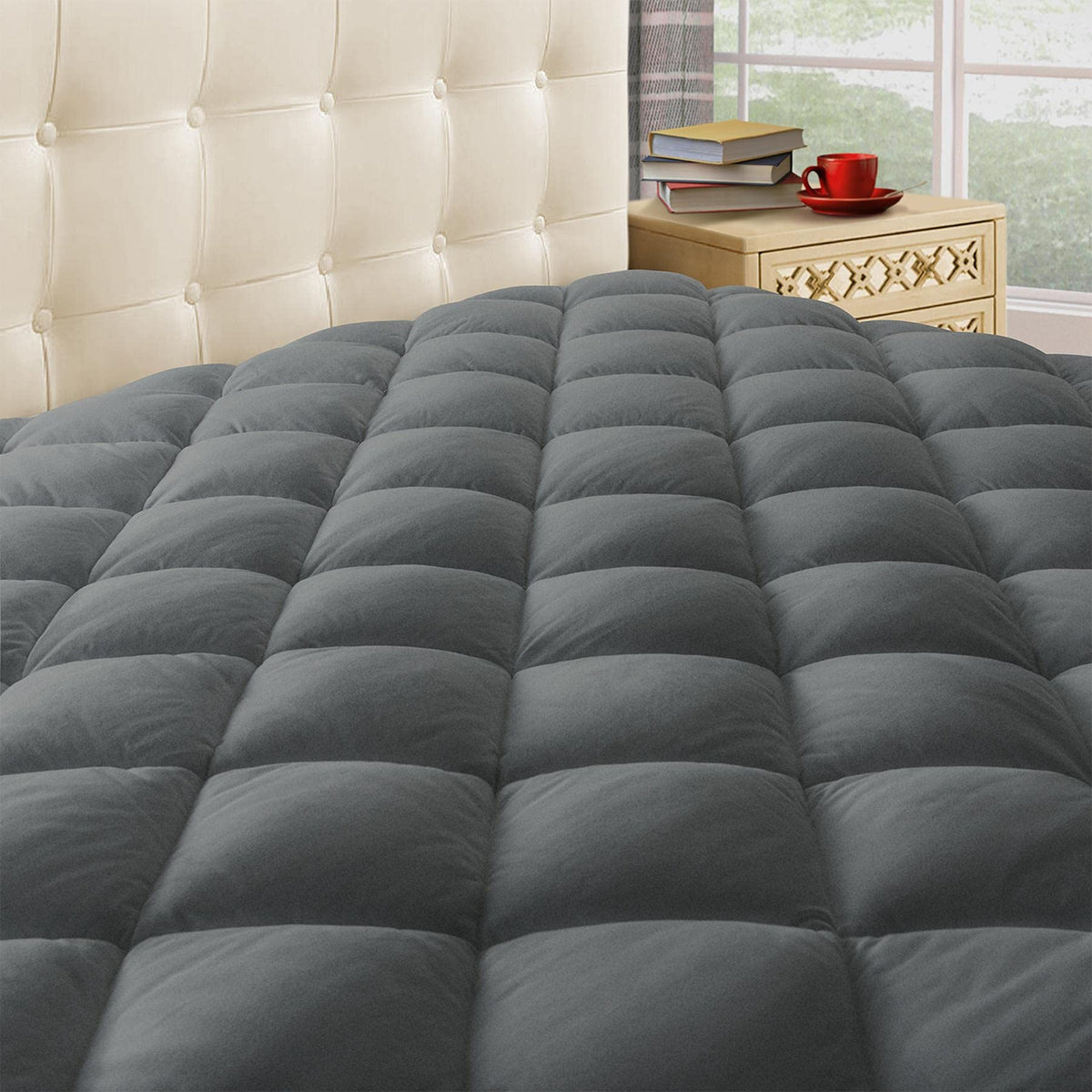 Taupiri King Quilted Mattress Pad Cover With Deep Pocket (8 '-21 '), Cooling Soft Pillowtop Mattress Cover, Dark Gray