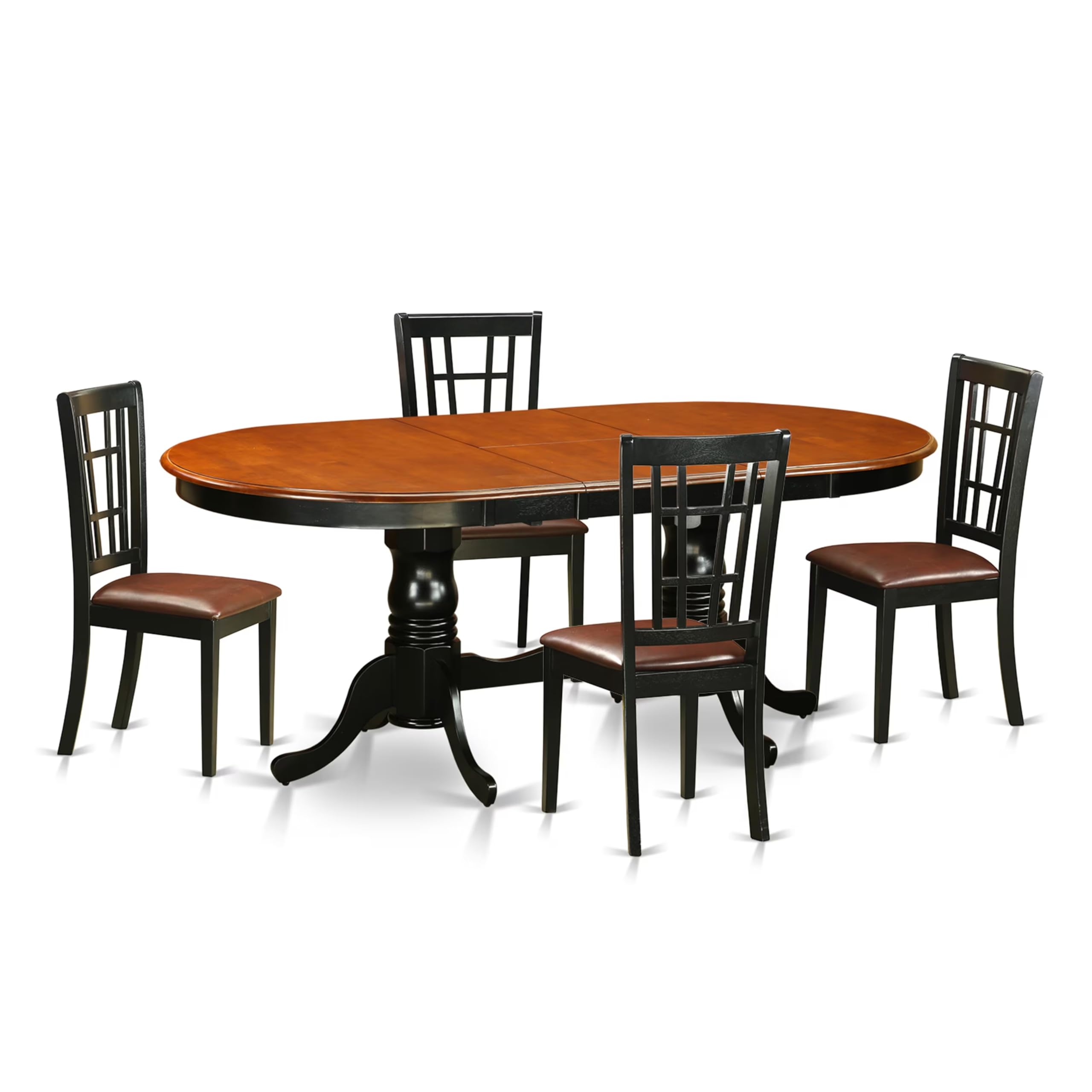 East West Furniture PLNI5-BCH-LC 5 Piece Kitchen Table Set for 4 Includes an Oval Dining Room Table with Butterfly Leaf and 4 Faux Leather Upholstered Chairs, 42x78 Inch, Black & Cherry