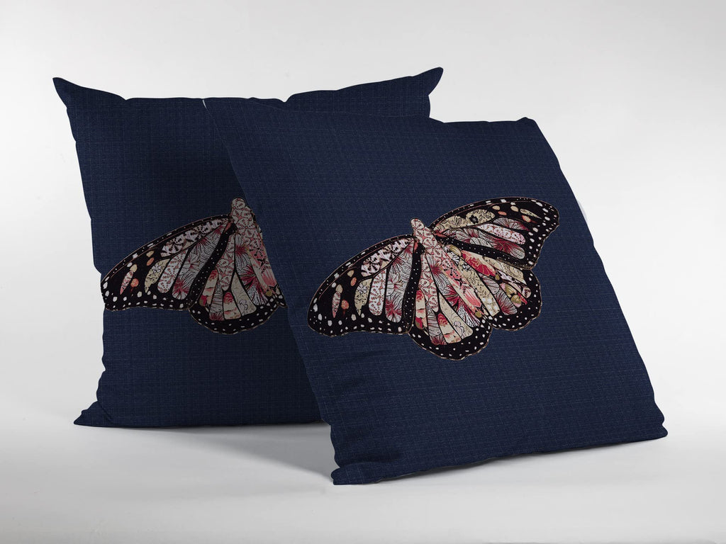 HomeRoots 18' Denim Blue Butterfly Suede Throw Pillow