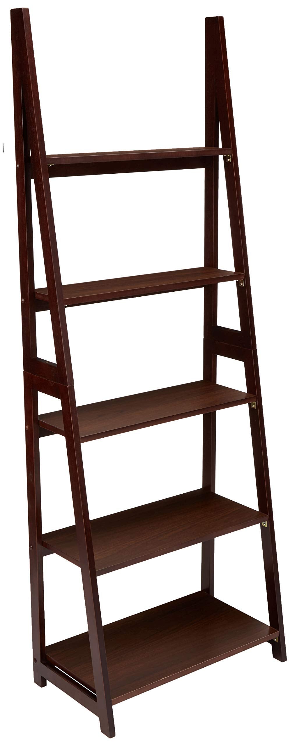 Amazon Basics Ladder Bookshelf Organizer, Solid Rubberwood Frame, Espresso Finish, 14 D x 24.8 W x 70.1 H