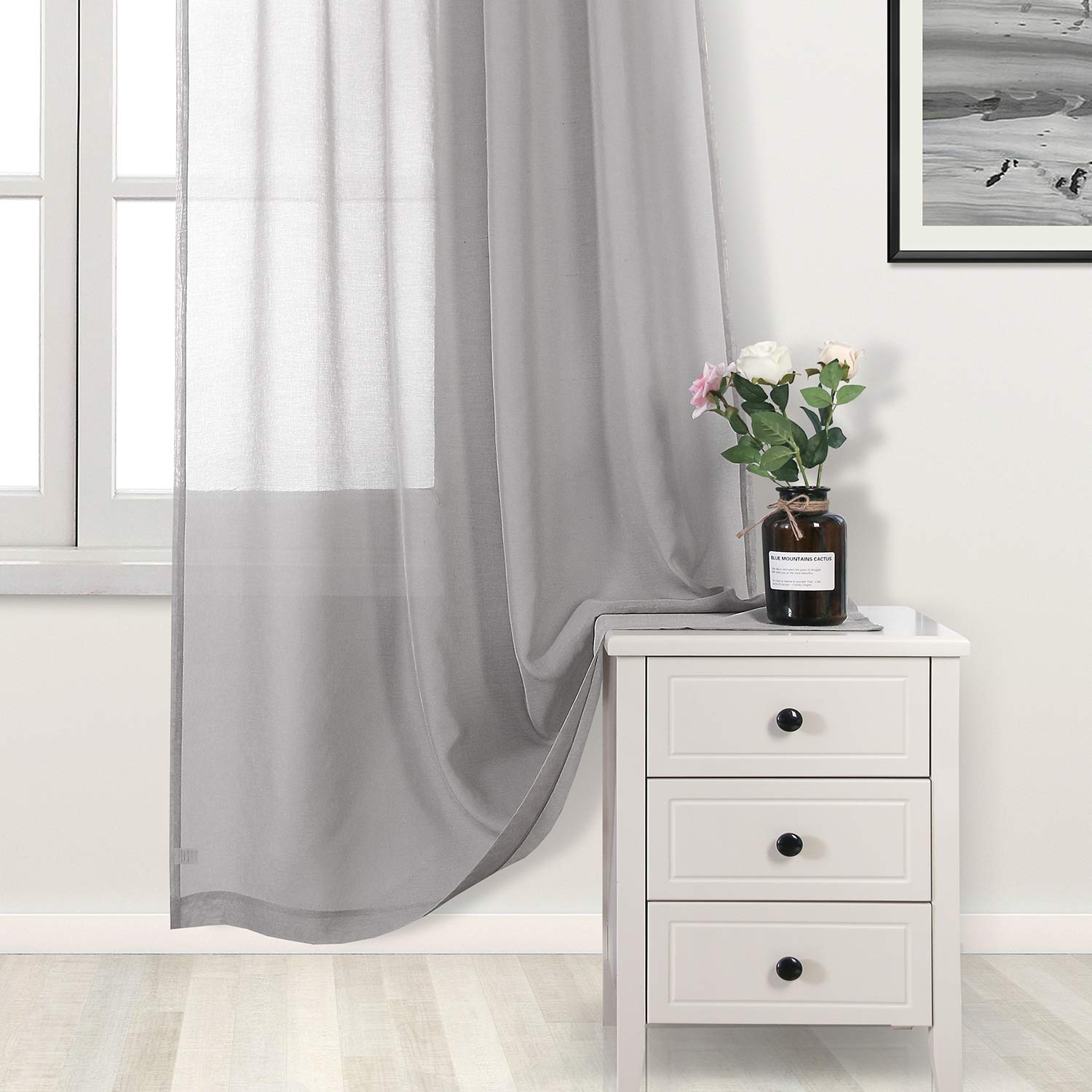 Dwcn Grey Sheer Curtains Semi Transparent Voile Rod Pocket Curtains For Bedroom And Living Room, 52 X 84 Inches Long, Set Of 2 P