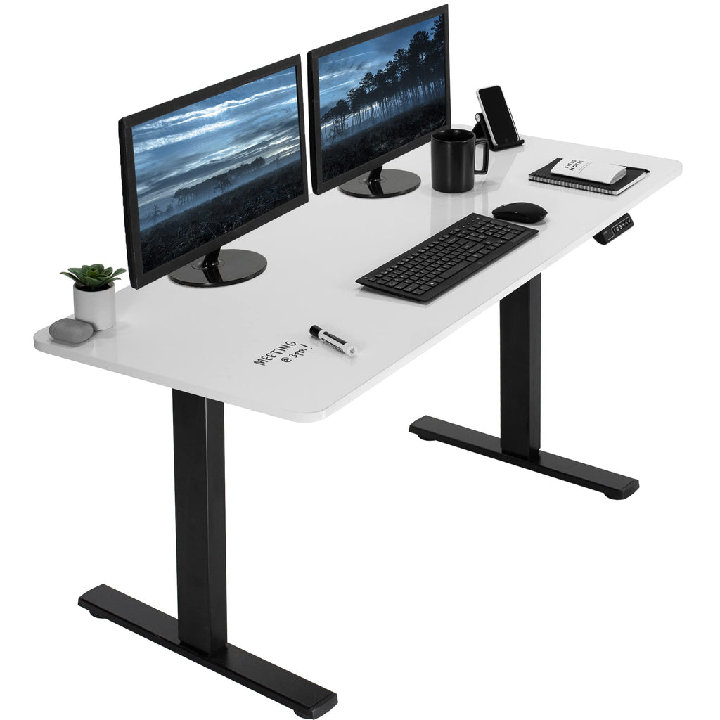 Vivo Electric Dry Erase 60 X 24 Inch Standing Desk Workstation, Memory Controller Height Adjustment, 1B Series, Whiteboard Top Black Frame, Desk-Kit-1B6We