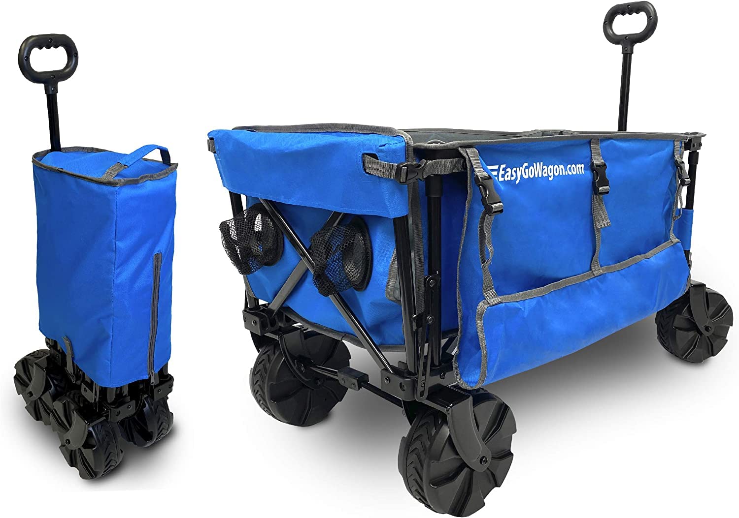 Easygoproducts Deluxe Folding Beach Wagon, Blue, 19' X 36' Storage When Open - 13' X 20' For Storing