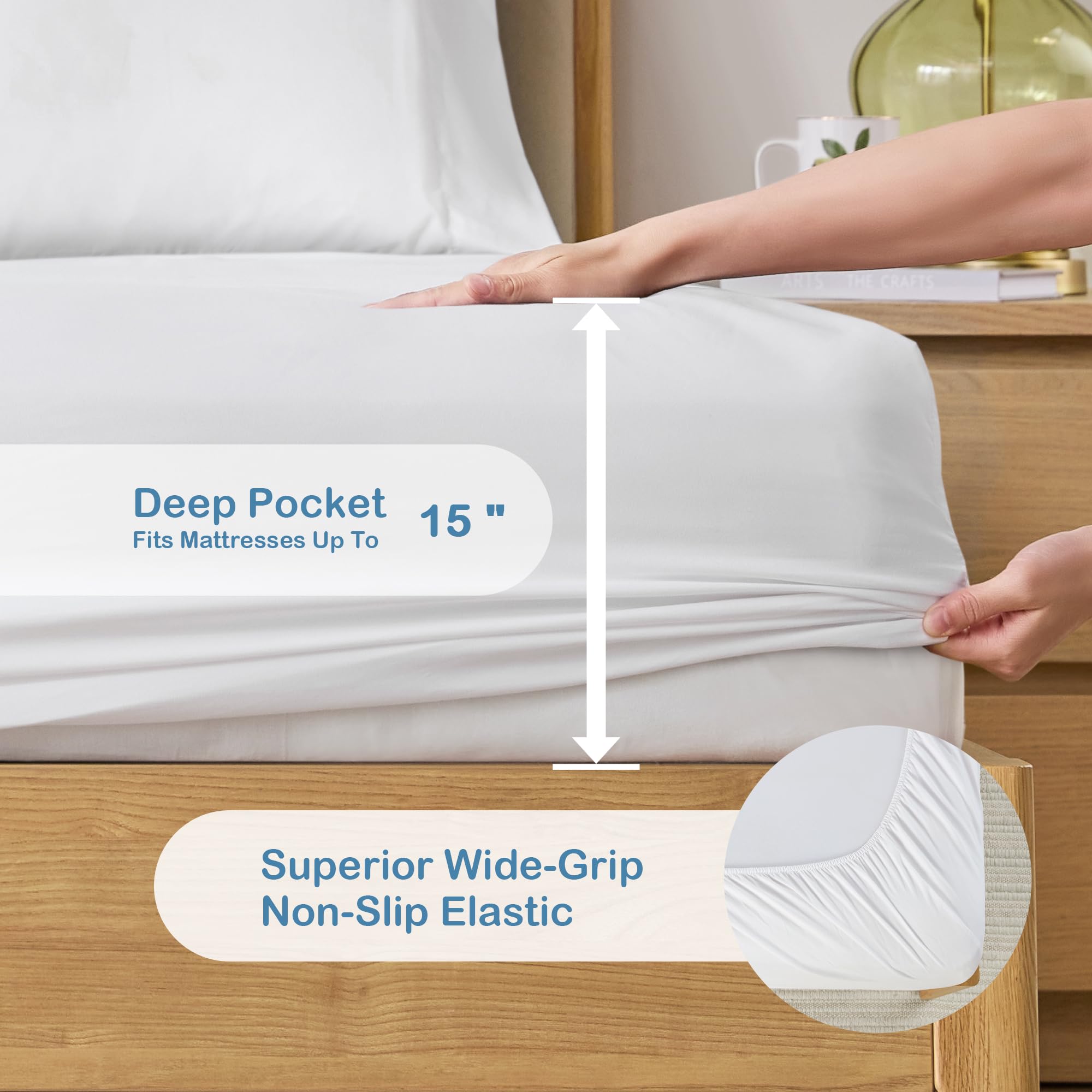 Degrees Of Comfort Coolmax Cooling Fitted Sheet Only, California King Size Bed Soft Sheets For Hot Sleepers, Up To 15' Deep Pocket, All Around Elastic, Wrinkle Free, Fade Stain Resistant, White1Pc