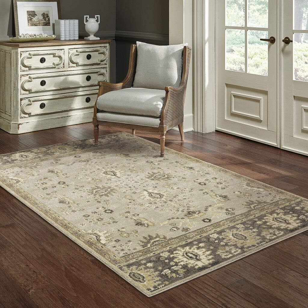 HomeRoots 508850 10 x 13 ft. Gray Brown Tan & Beige Oriental Power Loom Stain Resistant Rectangle Area Rug