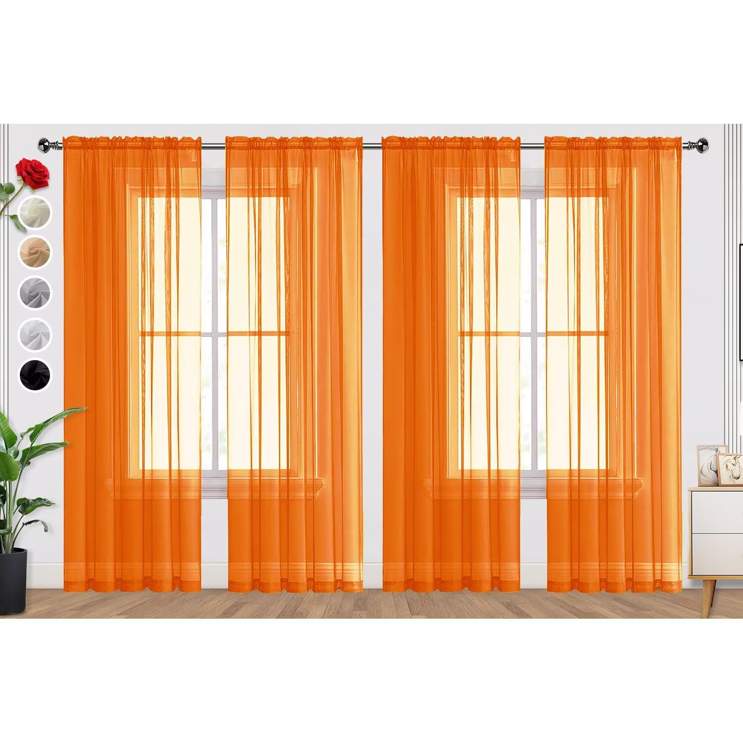SpaceDresser Orange Sheer Curtains 4 Panels Rod Pocket Semi-Sheer Curtain 54 Inches Long Light Filtering Voile Window Drapes for