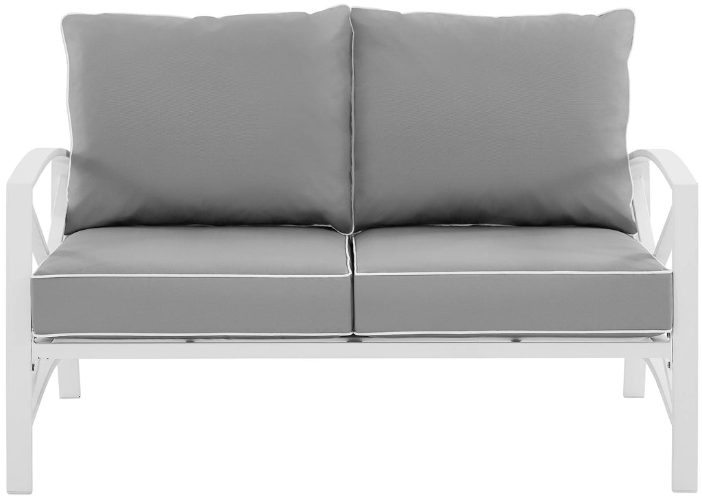 Crosley Furniture Kaplan Outdoor Loveseat, 2-Person Patio Couch for Porch, Deck, Backyard, Balcony, White with Gray Cushions